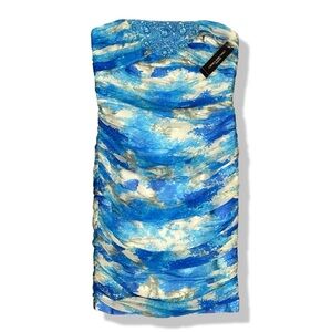 NWT Carmen Marc Valvo Silk Formal Mini Dress Sleeveless Beaded Applique Size 12
